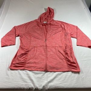 Weekends by Chico’s Zip Hoodie Peach Pockets 3/4 Sleeve Scrunched Tek Ja…